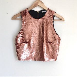 Lovers + Friends pink sequin sleeveless crop top